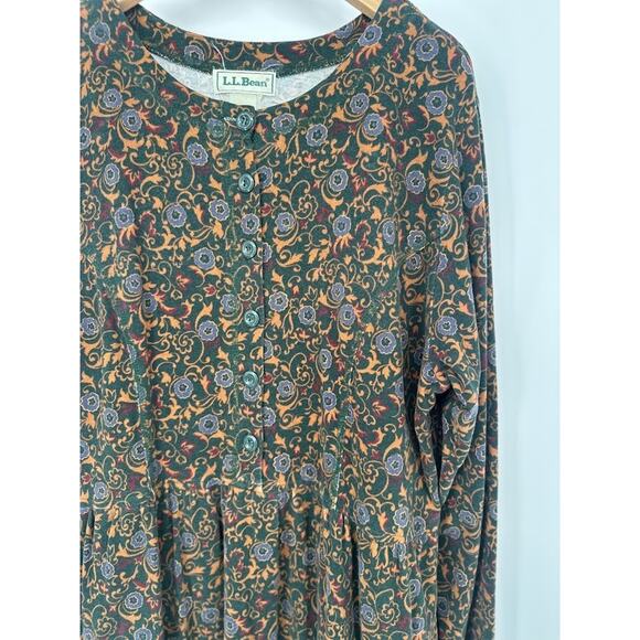 Vintage LL Bean Long Sleeve Maxi Dress XL Floral Cottagecore Cotton Boho Grandma - Picture 2 of 7